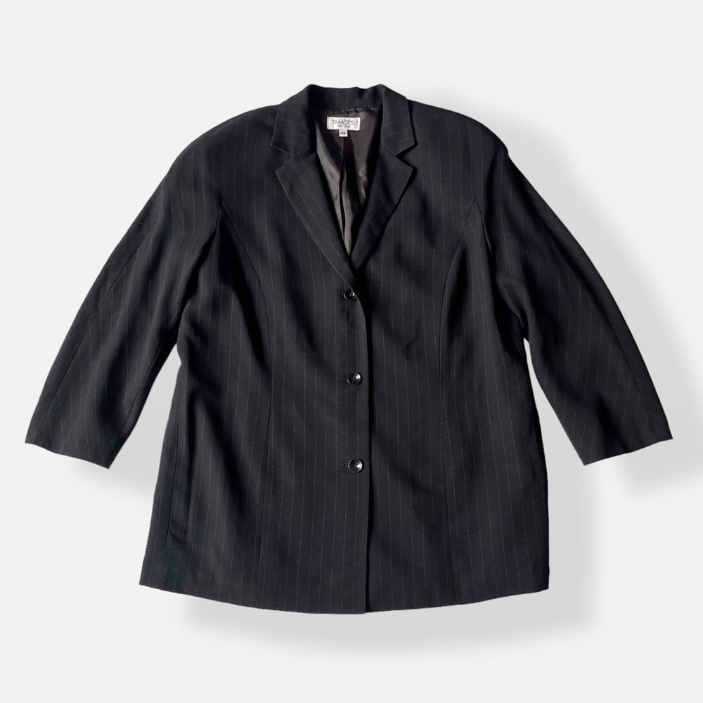 Tamotsu NY Black Pinstripe Blazer Jacket 14W